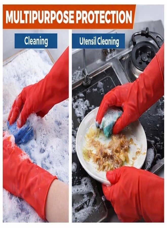 LADWA Pre-mium Household Rubber Hand gloves red Color (1 Pair) for Dishwashing, gardening, kitchen cleaning - Image 4
